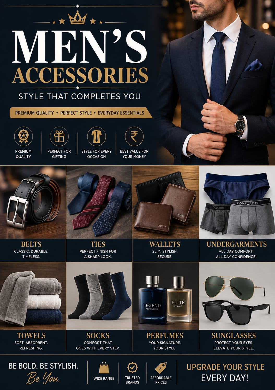 Men's leather belts, wallets and caps accessories at Kalra Exclusive Bijnor
